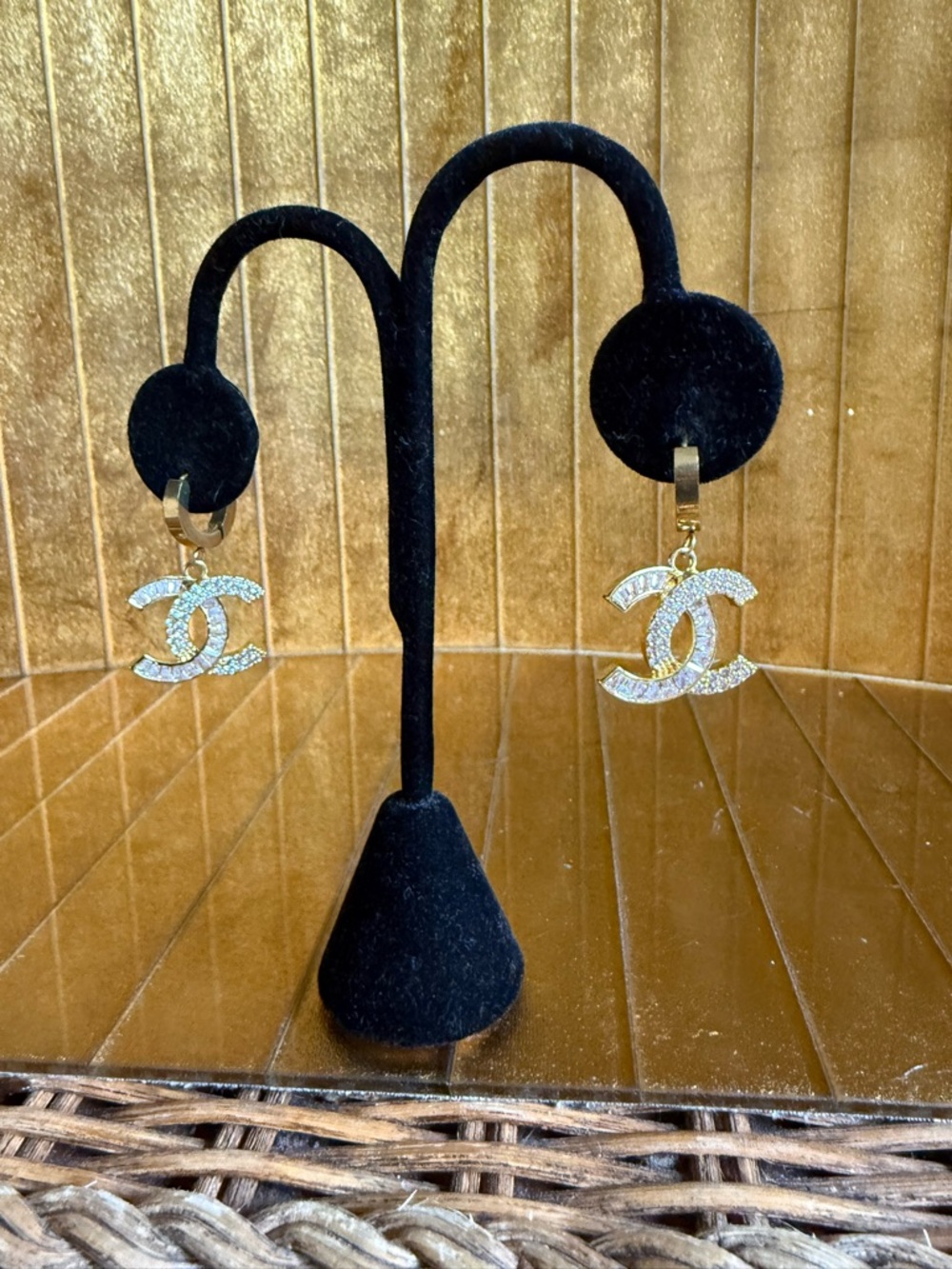 Go to drop Krystal baguette round earrings